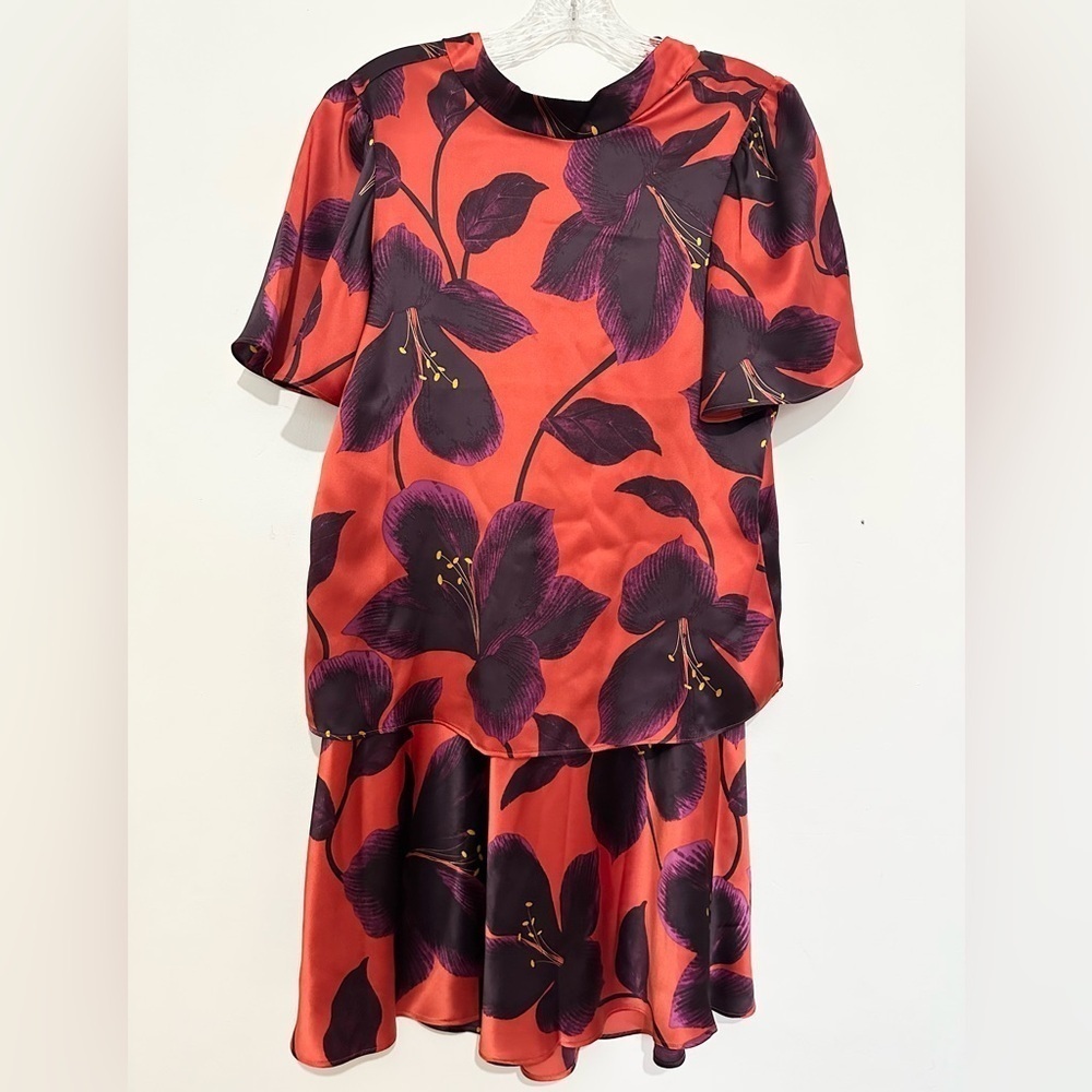 Ann Taylor Studio Collection Floral Silk Mock Neck Popover and skirt midi XS NWT